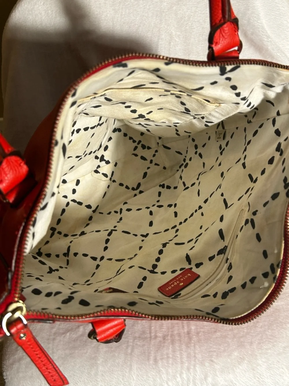 Kate Spade Large Red Pebble Leather Tote with Front Pocket - Picture 7 of 8